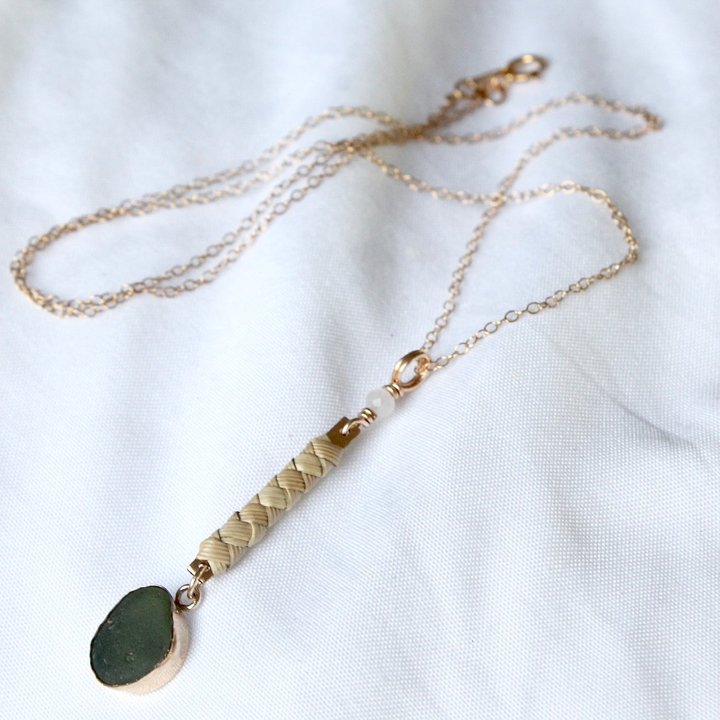 Lauhala Bar Sea Glass Necklace