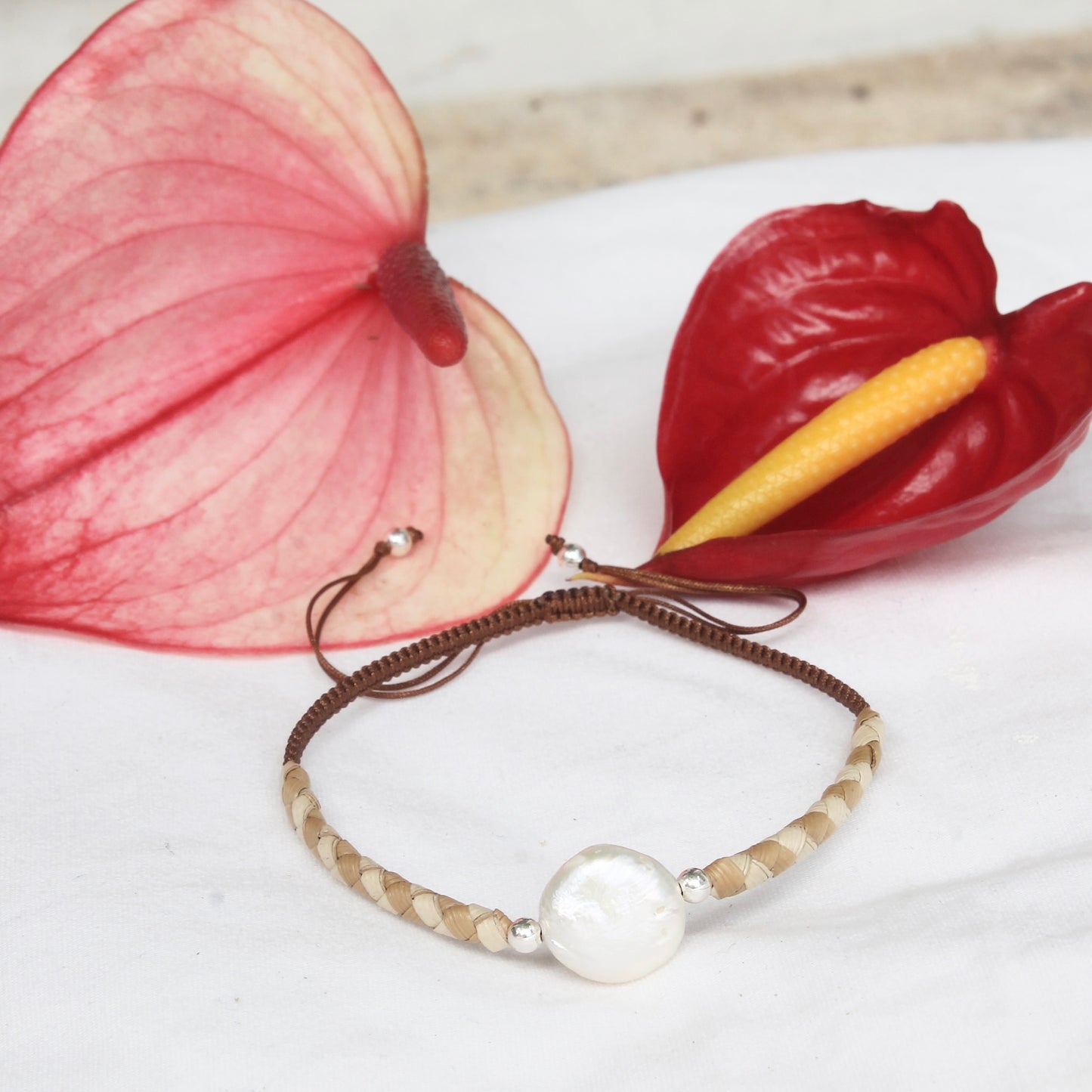 Lauhala Pearl Adjustable Bracelet
