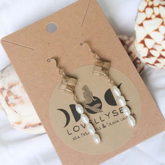 Lauhala Square & Pearl Dangle Earrings