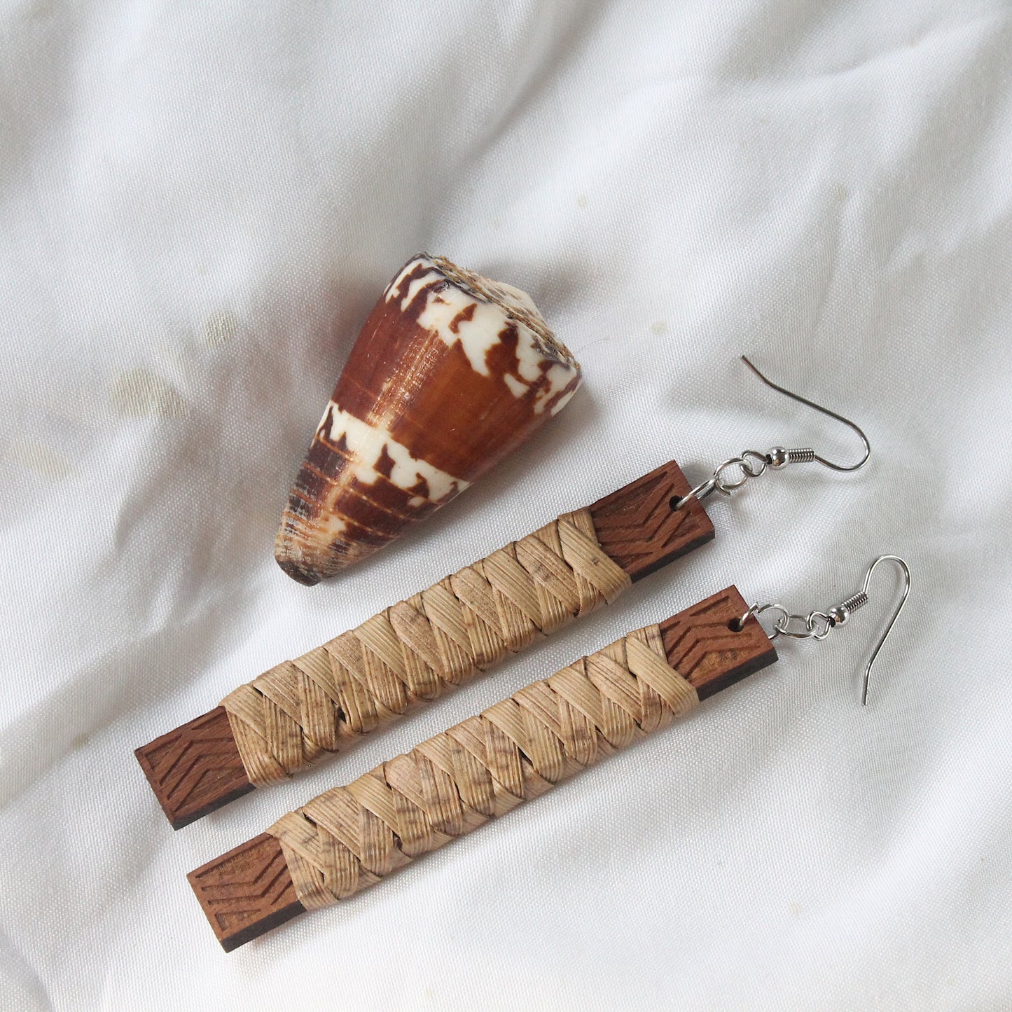 Lauhala Wood Wrapped Earrings