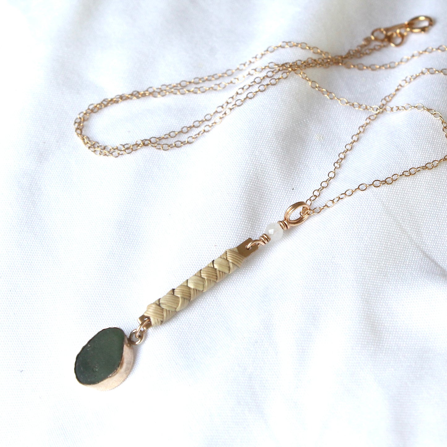 Lauhala Bar Sea Glass Necklace