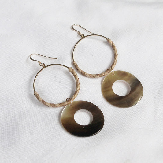 Lauhala Shell Double Hoops