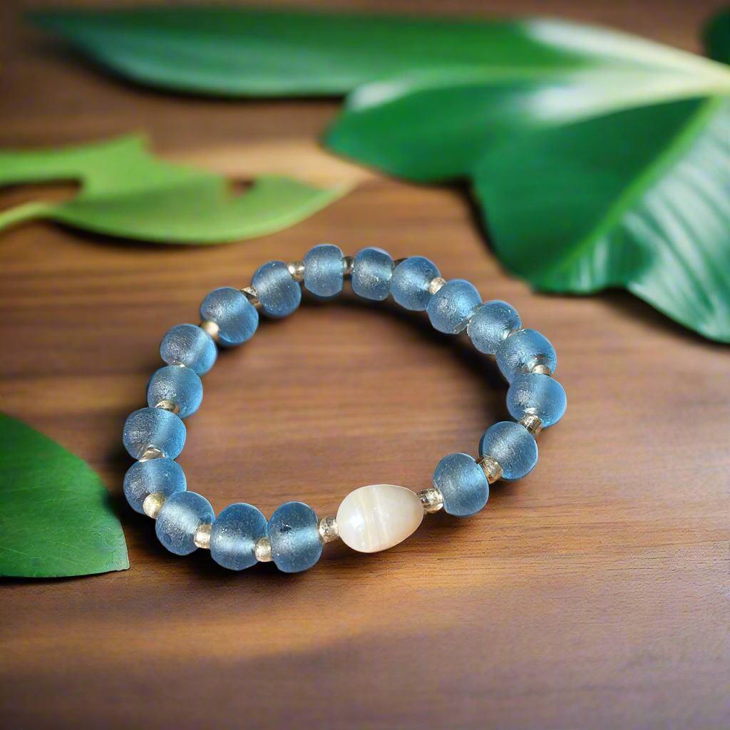 Recycled Glass Pearl Stretch Bracelet