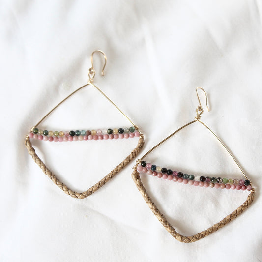 Lauhala Gemstone Diamond Hoops