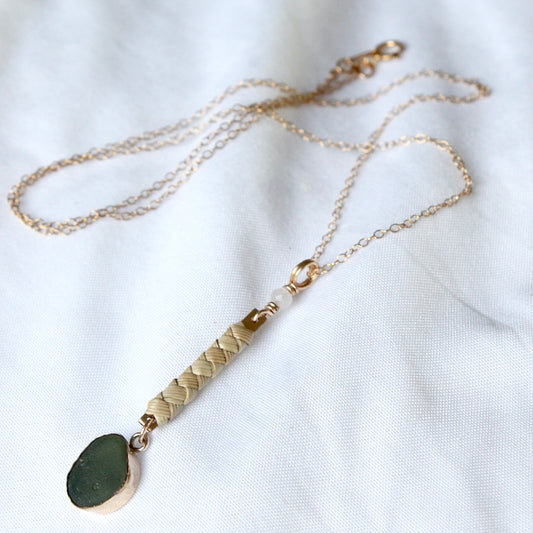 Lauhala Bar Sea Glass Necklace