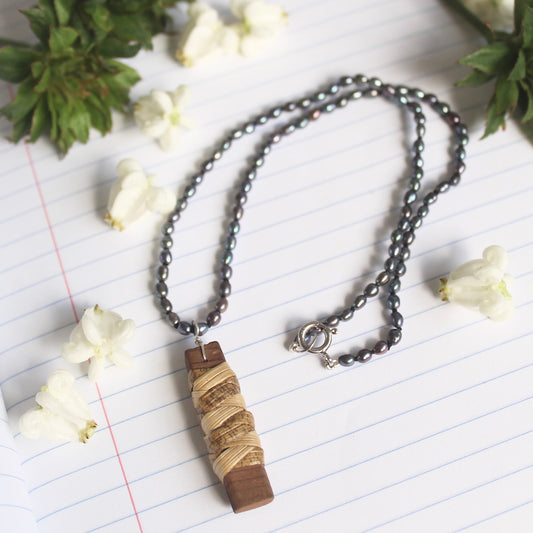 Lauhala Rosewood Pearl Necklace