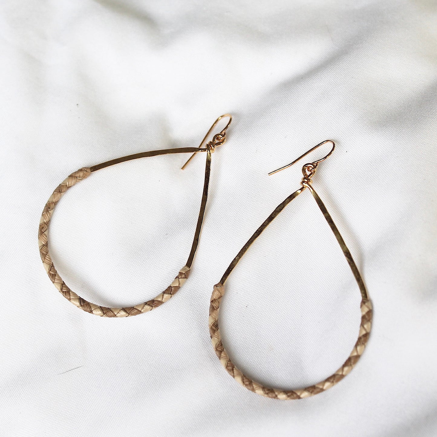 Large Lauhala Tear Drop Hoops