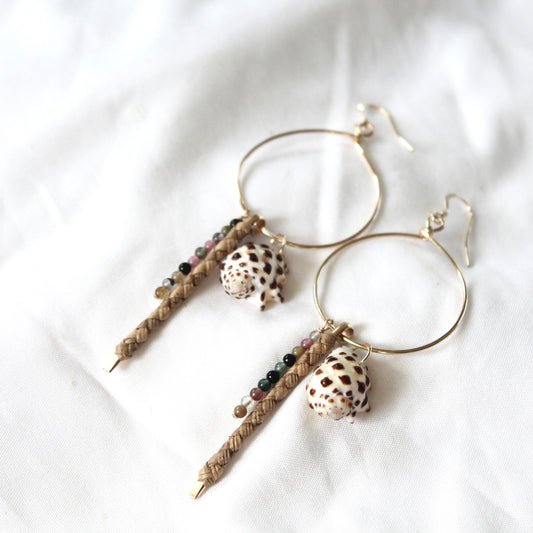 Lauhala Drupe Treasure Hoop Earrings