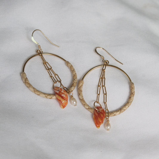 Lauhala Sunrise Pearl Hoops